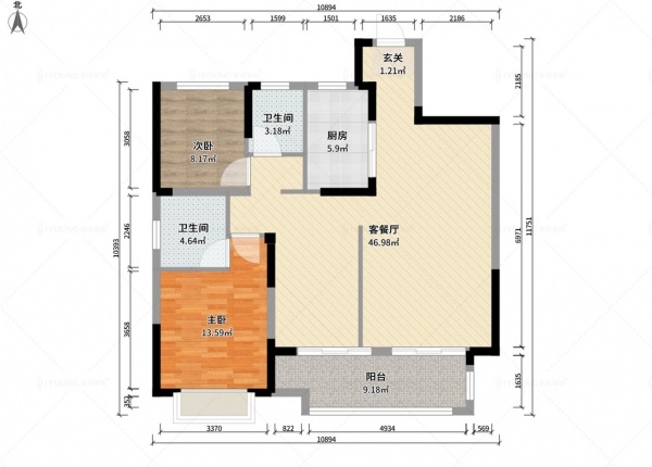Abbreviated Life Case Study of Two bedrooms, one living rooms, one dining room 113 square meters